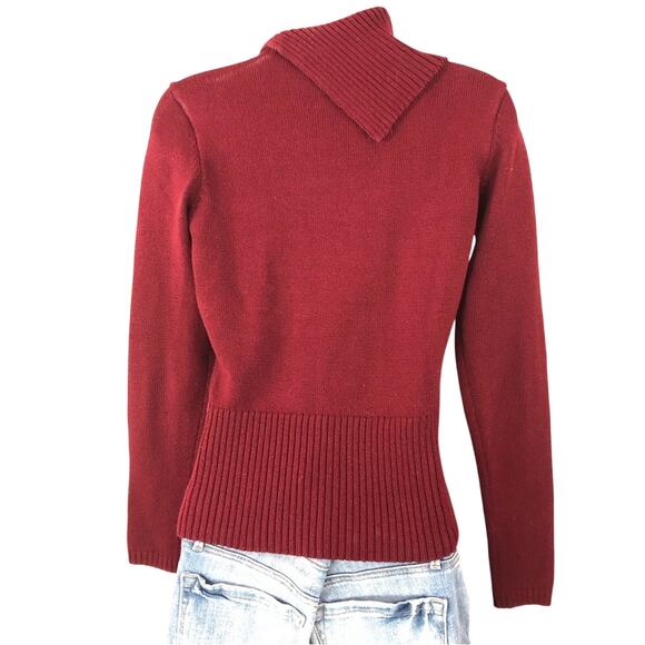 Cato Maroon Berry Shawl Fold Over Collar Accented Waist - Picture 2 of 16